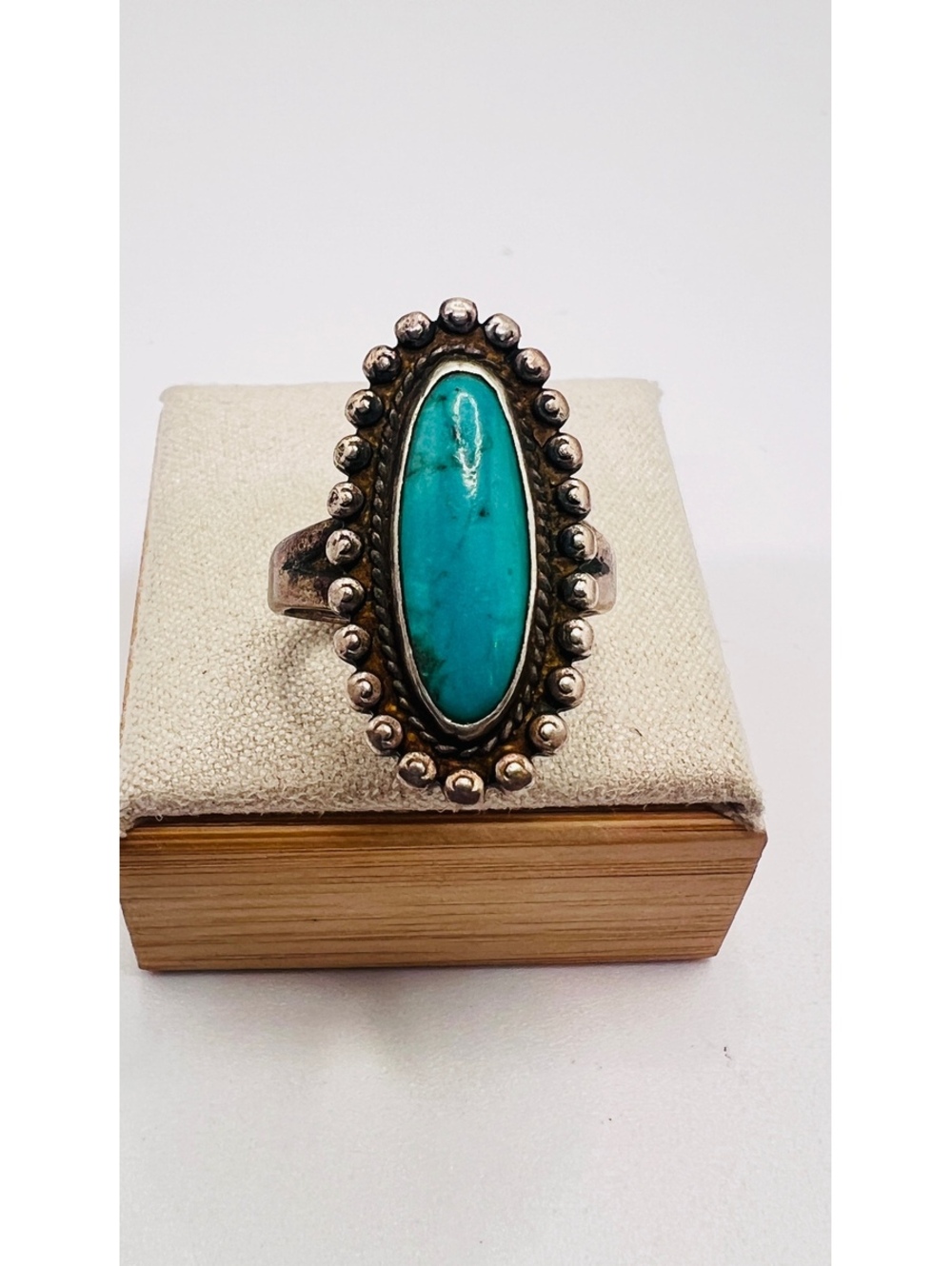 Vintage Tom David Navajo Sterling Silver Turquoise Ring Signed TD Size 5